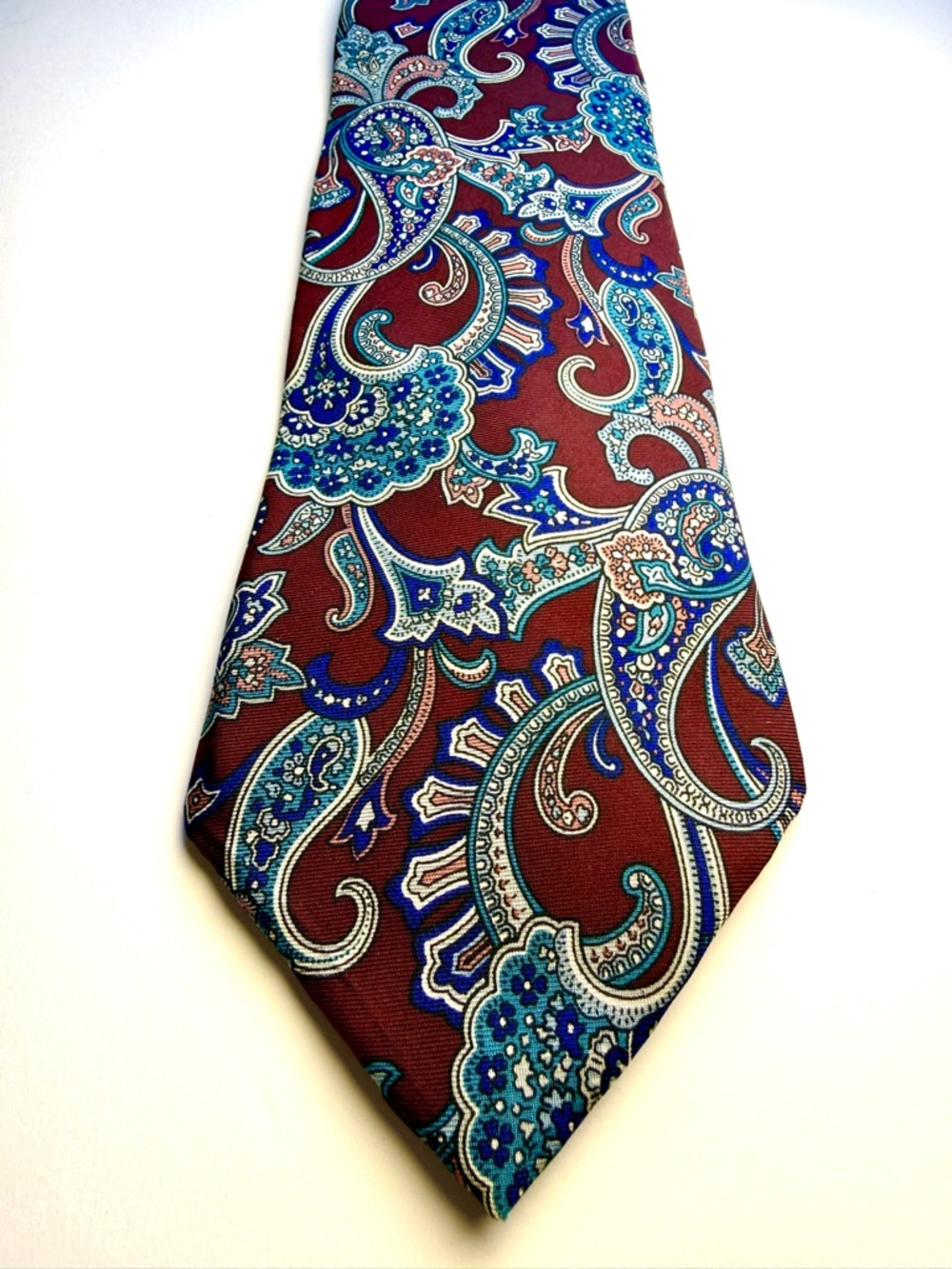 Christian Dior Monsieur Vintage Paisley Tie Burgundy Blue Classic
